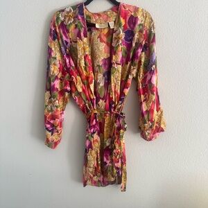 Victoria's Secret Vintage 100% Silk Multicolor Floral Robe One Size